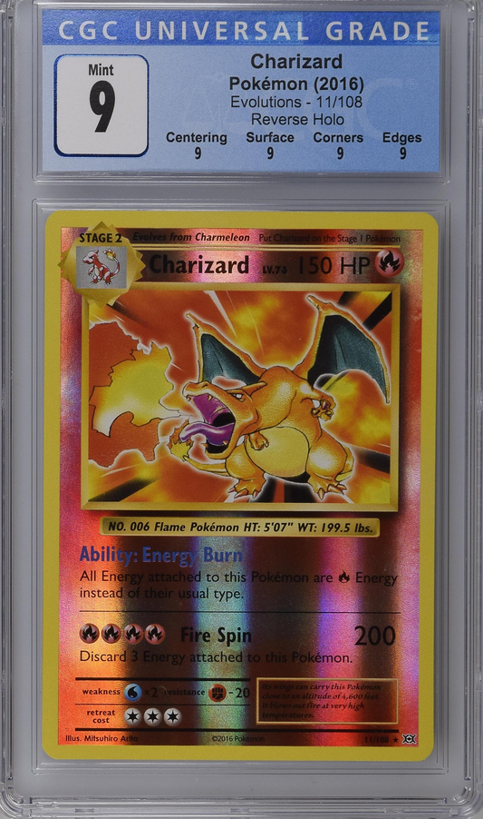 Charizard Pokémon (2016) Evolutions - 11/108 Reverse Holo - CGC 9 - Subgrades