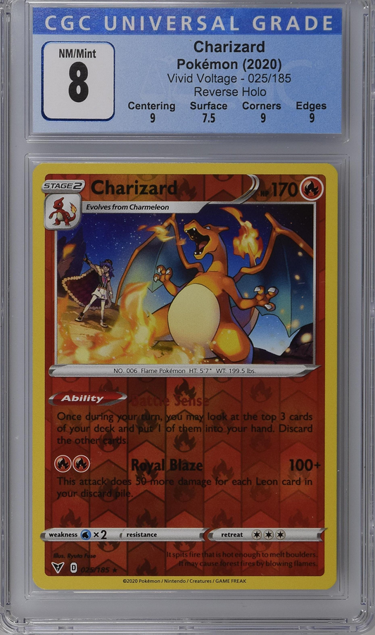 Charizard Pokémon (2020) Vivid Voltage - 025/185 Reverse Holo - CGC 8 - Subgrades