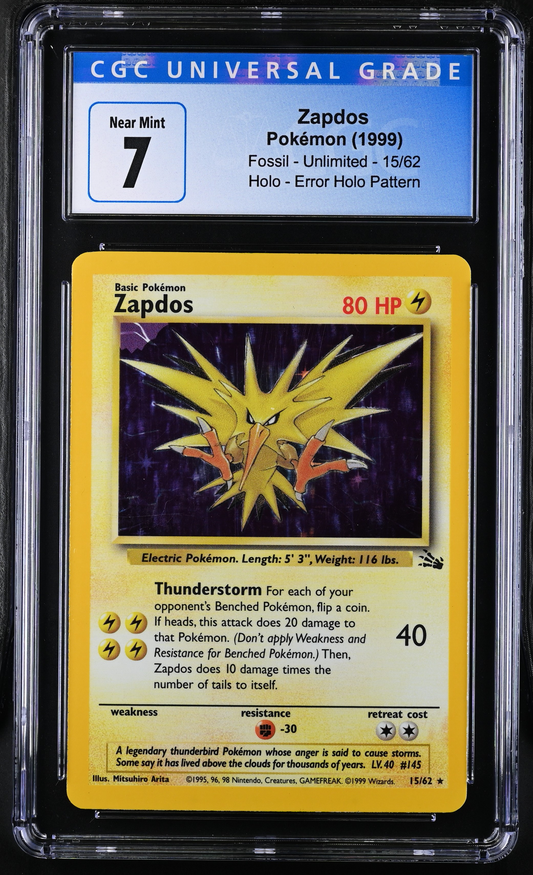 ZapdosHolo Fossil Pokémon (1999) - Error Holo Pattern - CGC 7